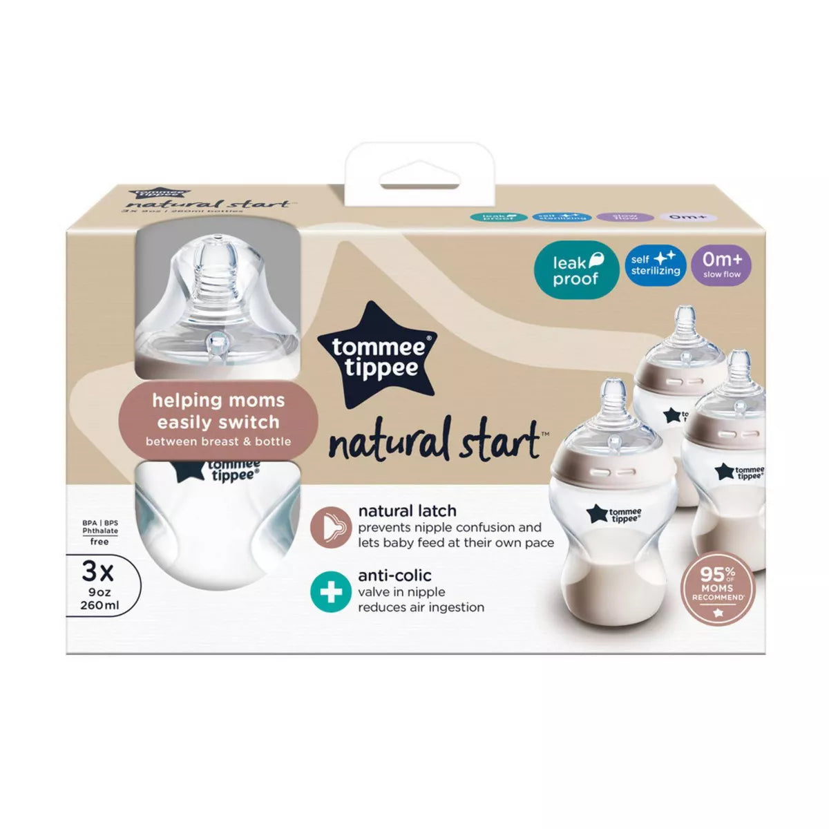Tommee Tippee Start Slow-Flow Breast-Like Nipple Anti-Colic Baby Bottle 