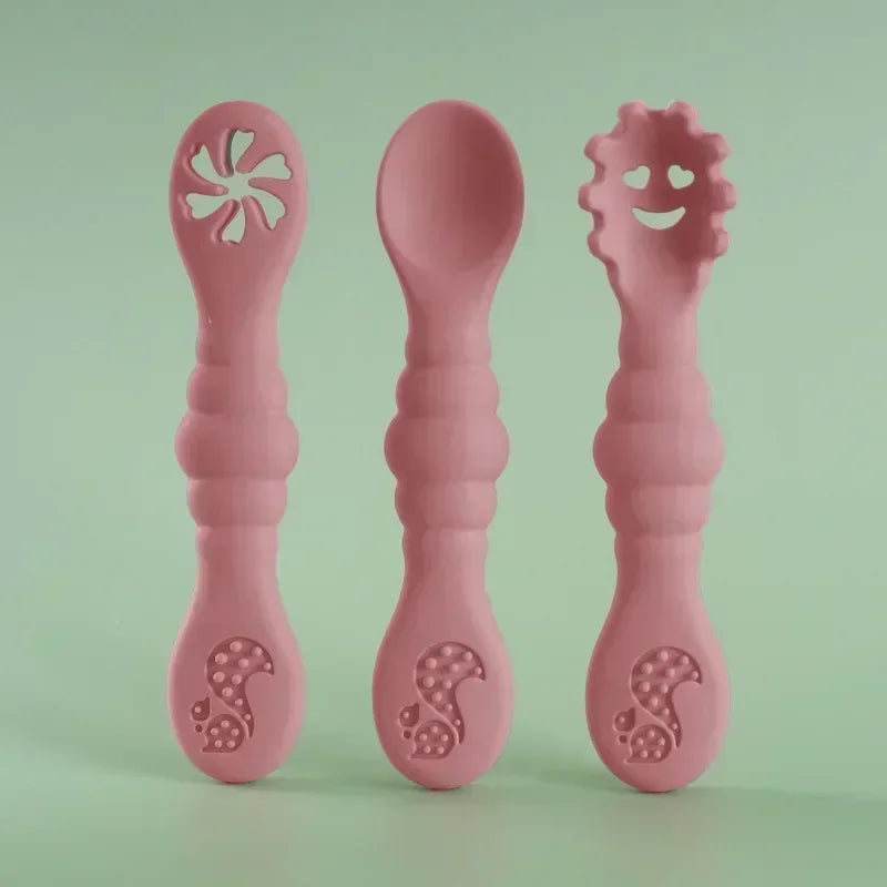3PCS Silicone Spoon Fork for Baby Utensils Set Feeding Food Toddler 