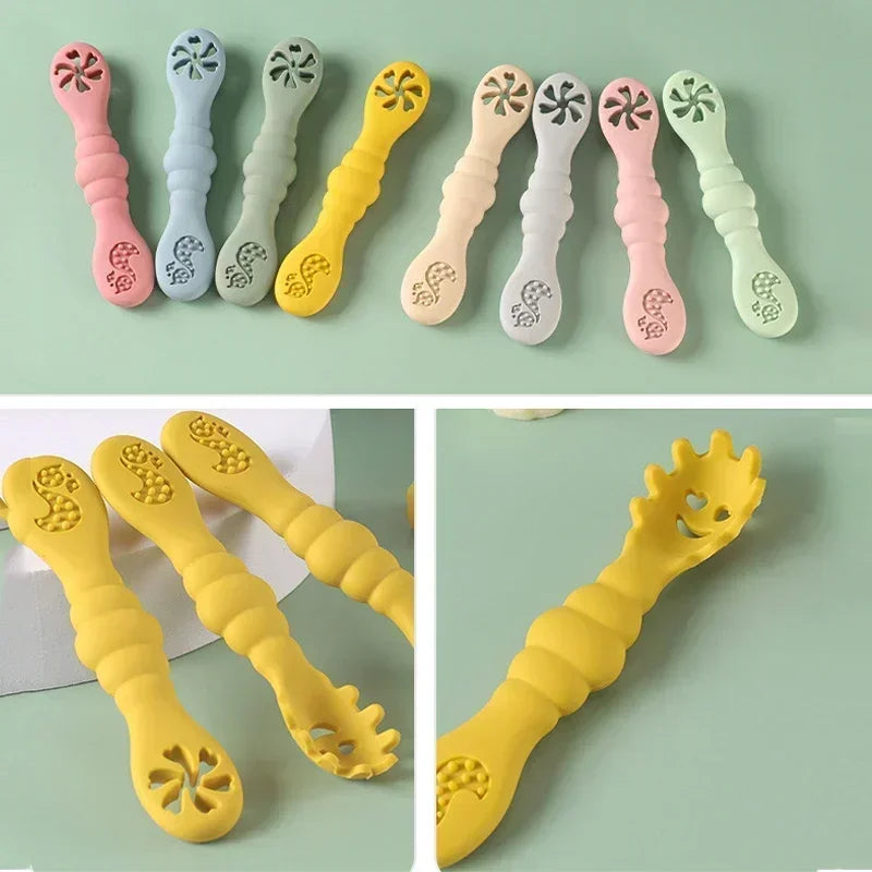 3PCS Silicone Spoon Fork for Baby Utensils Set Feeding Food Toddler 