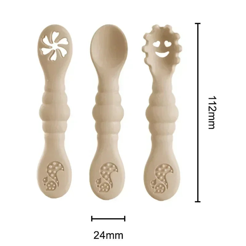 3PCS Silicone Spoon Fork for Baby Utensils Set Feeding Food Toddler 