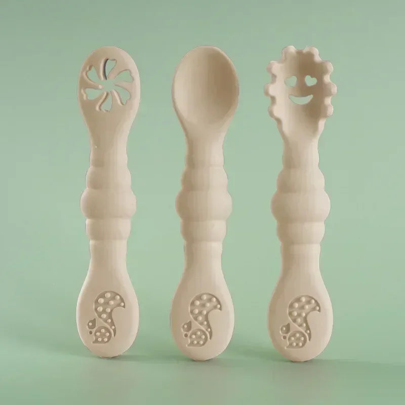 3PCS Silicone Spoon Fork for Baby Utensils Set Feeding Food Toddler 