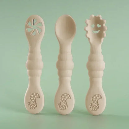 3PCS Silicone Spoon Fork for Baby Utensils Set Feeding Food Toddler 