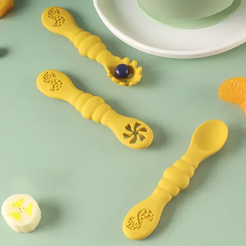 3PCS Silicone Spoon Fork for Baby Utensils Set Feeding Food Toddler 