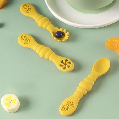 3PCS Silicone Spoon Fork for Baby Utensils Set Feeding Food Toddler 