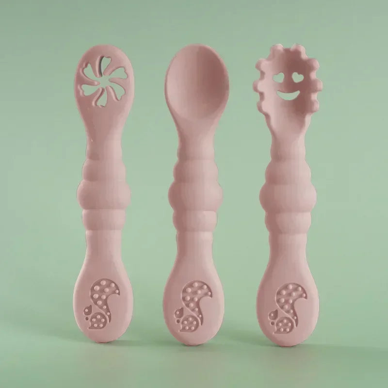 3PCS Silicone Spoon Fork for Baby Utensils Set Feeding Food Toddler 