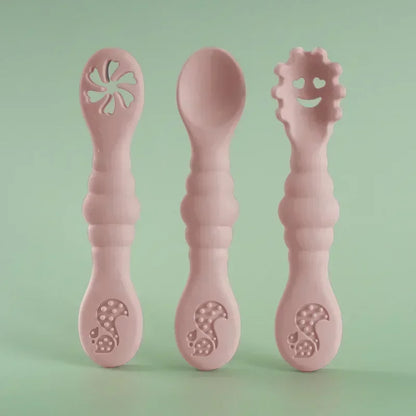 3PCS Silicone Spoon Fork for Baby Utensils Set Feeding Food Toddler 
