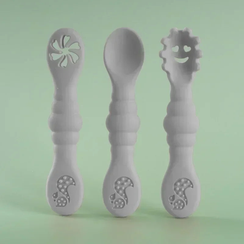 3PCS Silicone Spoon Fork for Baby Utensils Set Feeding Food Toddler 