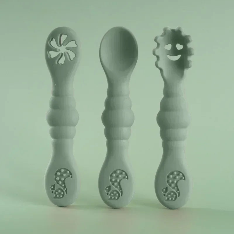 3PCS Silicone Spoon Fork for Baby Utensils Set Feeding Food Toddler 