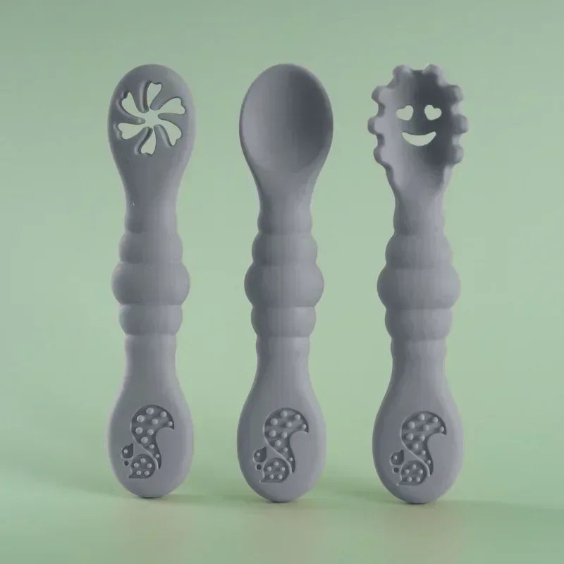3PCS Silicone Spoon Fork for Baby Utensils Set Feeding Food Toddler 