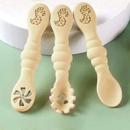 3PCS Silicone Spoon Fork for Baby Utensils Set Feeding Food Toddler 